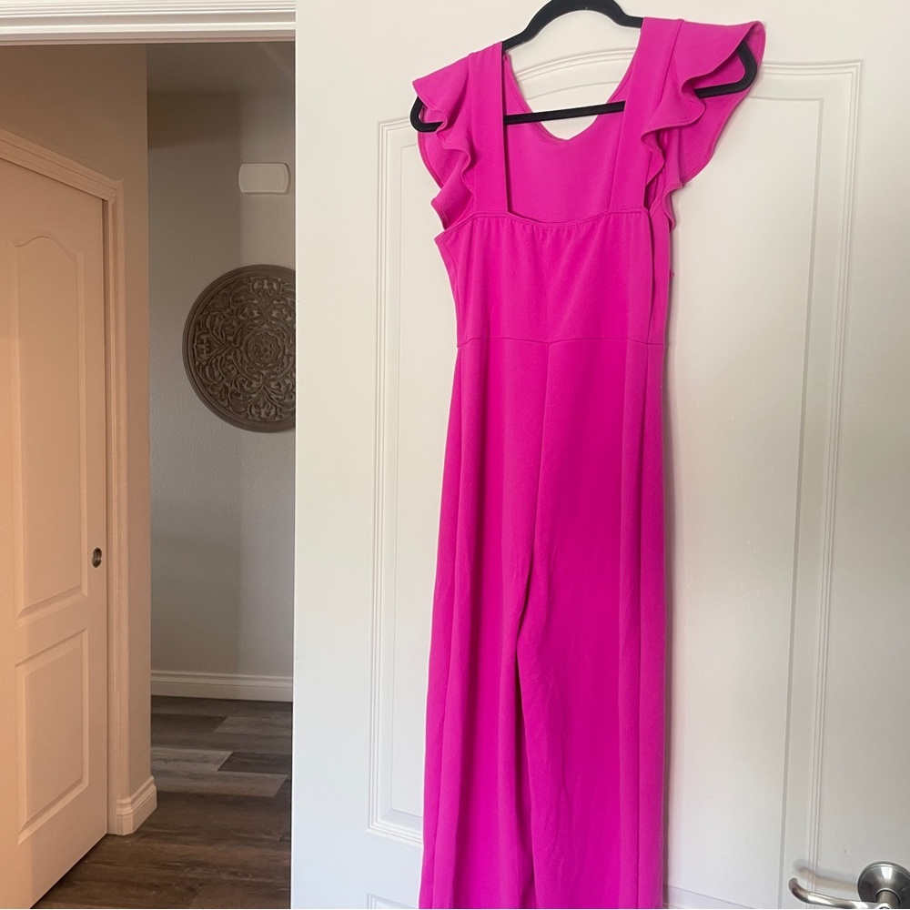 Vibrant Pink 21 SAINTS Ruffle Sleeve Jumpsuit - Picture 5 of 9